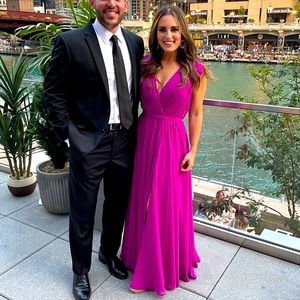 Basix Black Label shoulder bow crepe gown